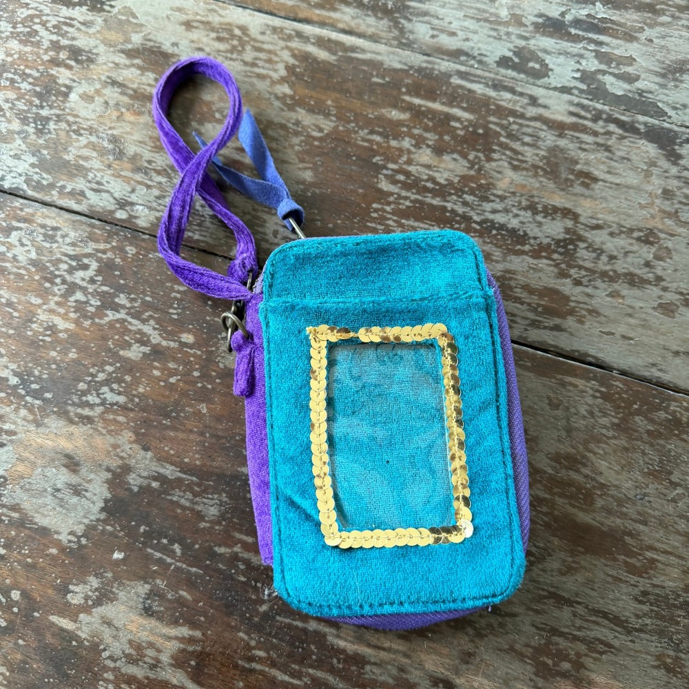 Natural Life Boho Y2K Wristlet Wallet Teal Purple Lace Sequins ID Window Zip